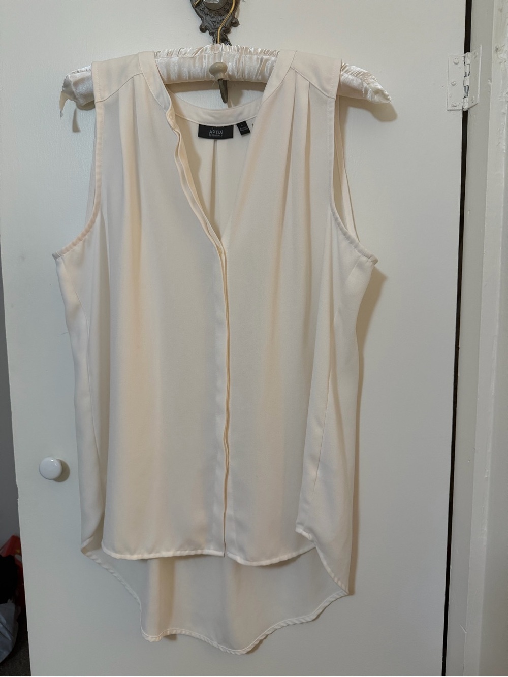 Essentials Cream Sleeveless Split-Neck Blouse